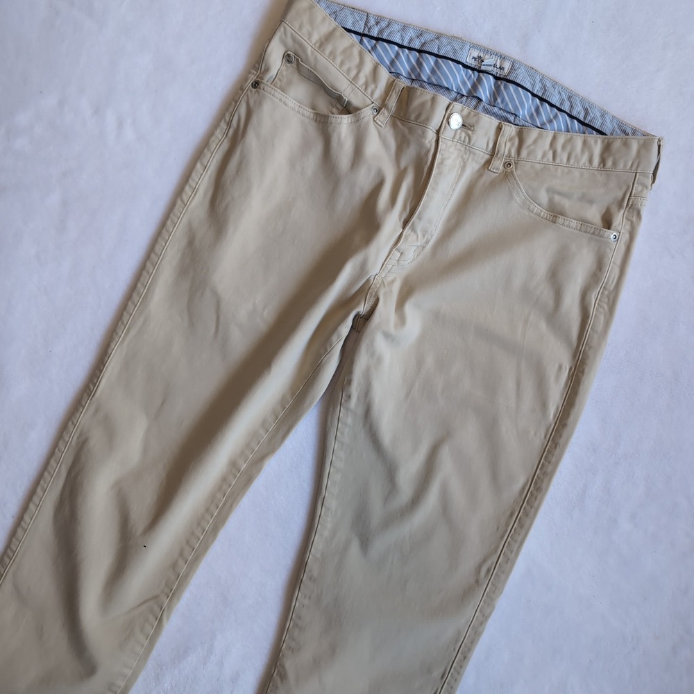 Peter Millar Ultimate Sateen Pants Mens 34 Beige 5-Pocket Stretch ME0B39 Golf